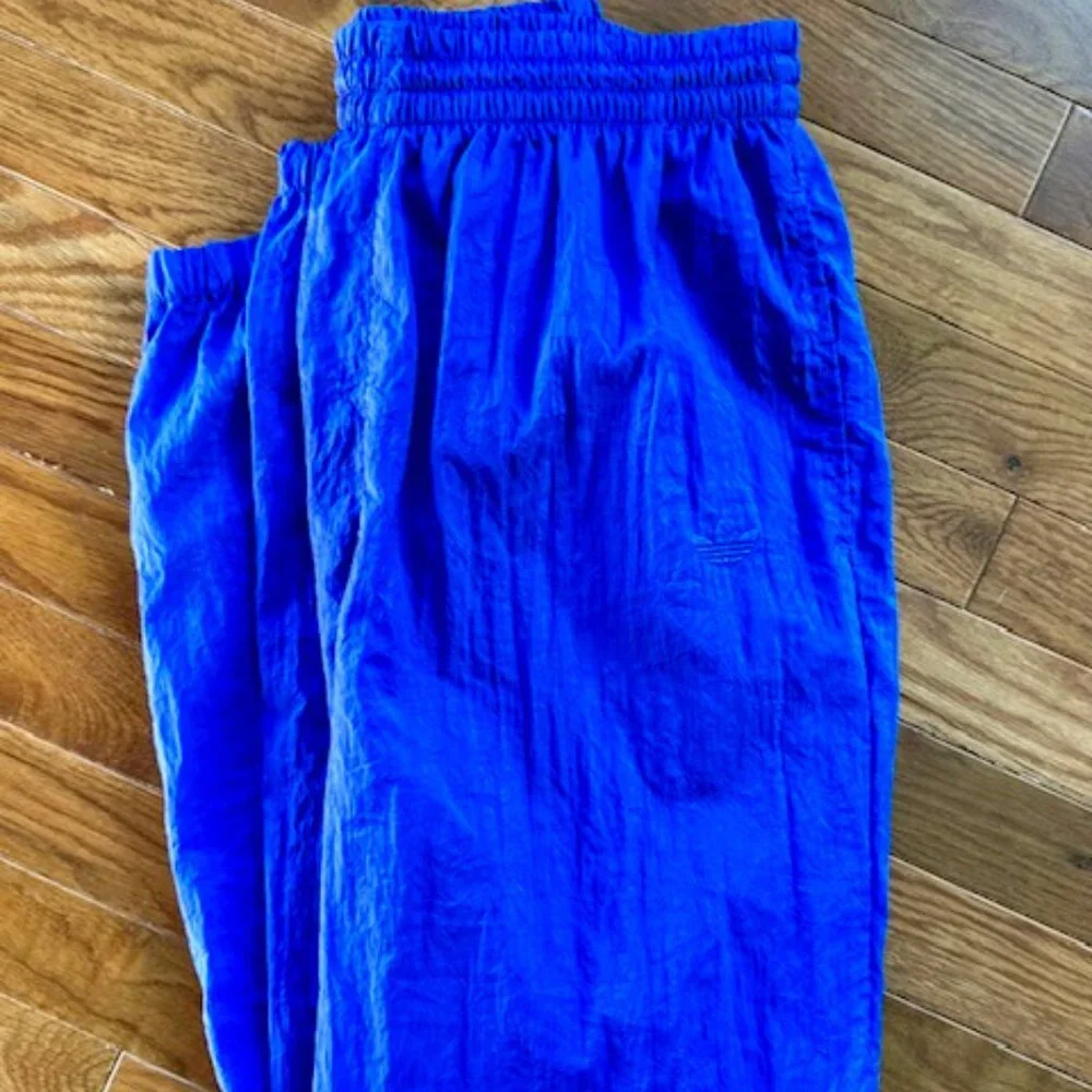 90’s PERFECT AdidasTrack Pants Loose Fit Nylon Color: Indigo - Women's Med. - Picture 2 of 5